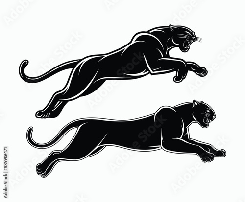 Wild animal black panther silhouette EPS vector isolated illustration template on a white background
