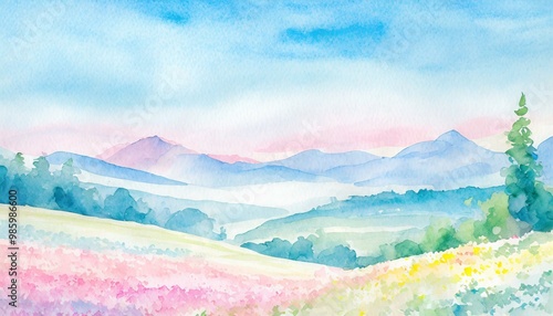 春の水彩風景画