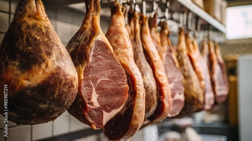 Fototapeta Naklejka Na Ścianę i Meble -  Cured Jabugo ham from butchery