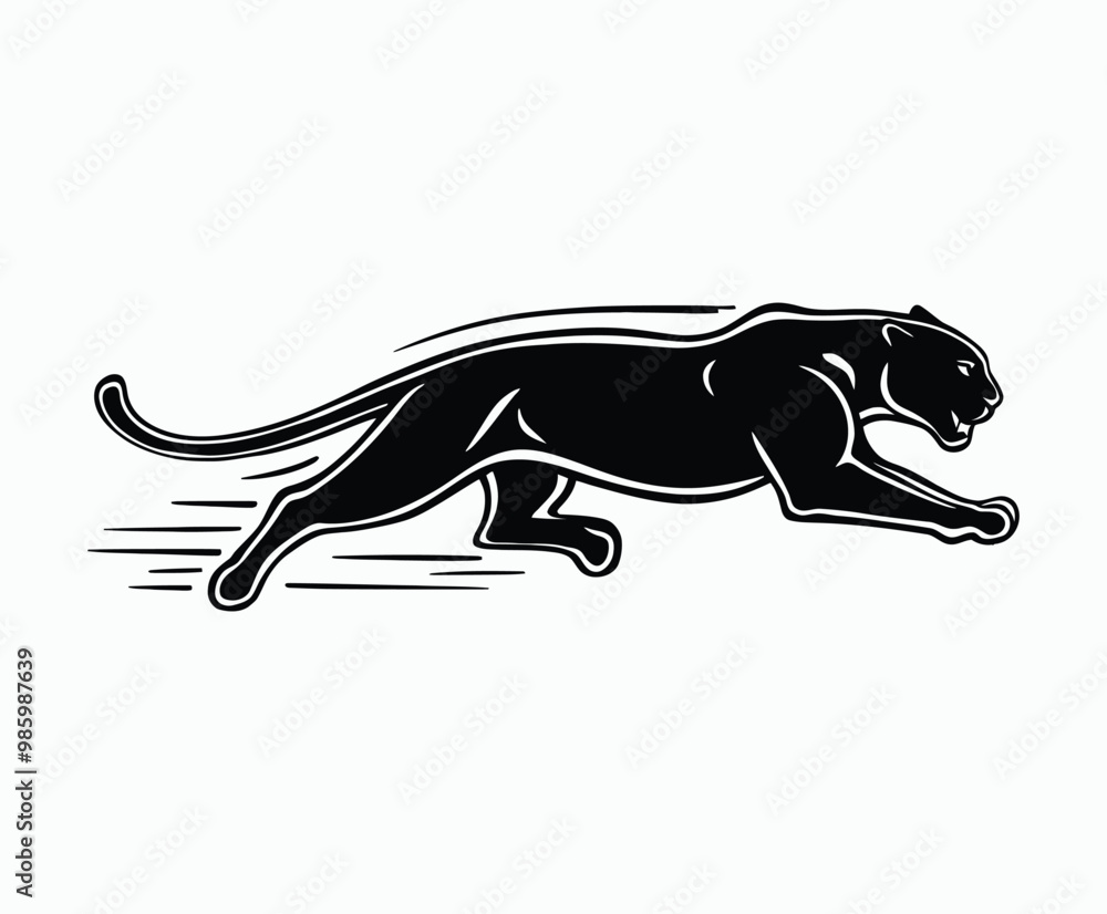 Obraz premium Wild animal black panther silhouette EPS vector isolated illustration template on a white background