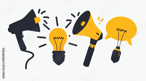 Yellow and Black Speech Bubbles Megaphones Communication Concept