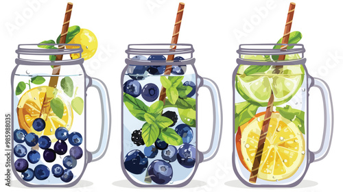 Refreshing Fruit-Infused Water with Lemon, Blueberry, and Mint in Mason Jar