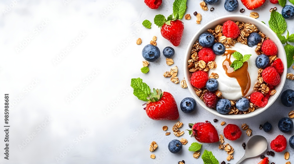 Healthy breakfast with fruits and yogurt Healthy breakfast with fruits and yogurt