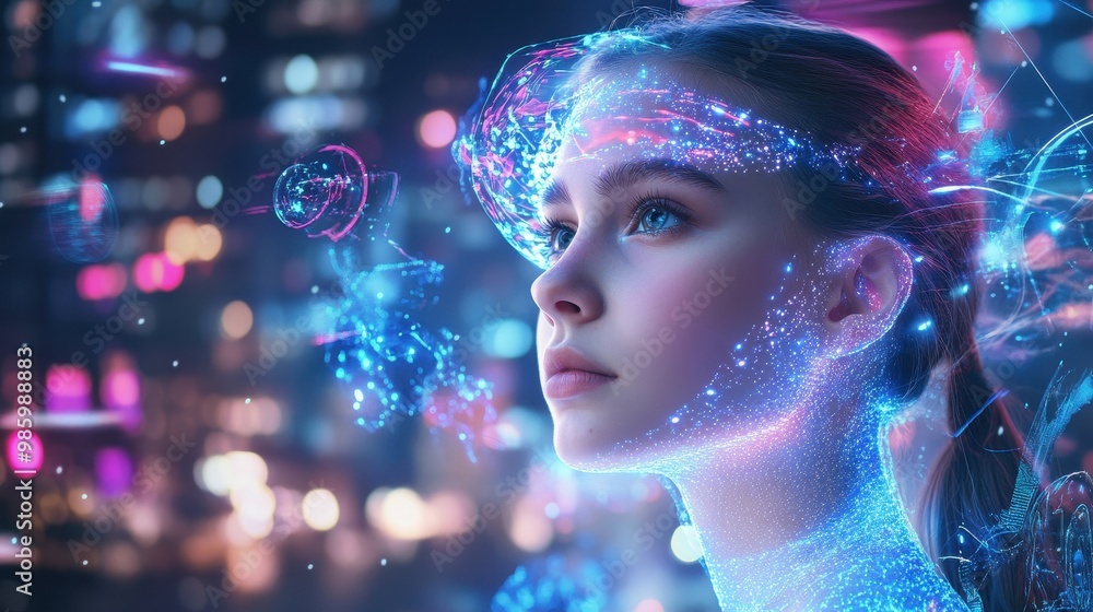 Bioluminescent model in a neon city, futuristic fashion, glowing in the dark future Bioluminescent model in a neon city, futuristic fashion, glowing in the dark future