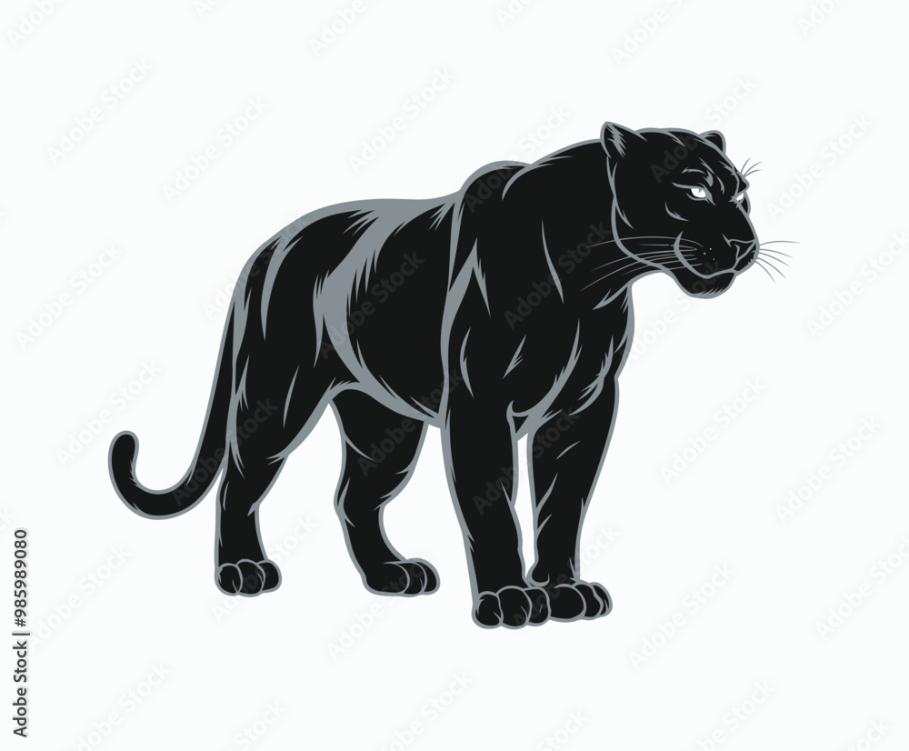 Obraz premium Wild animal black panther silhouette EPS vector isolated illustration template on a white background