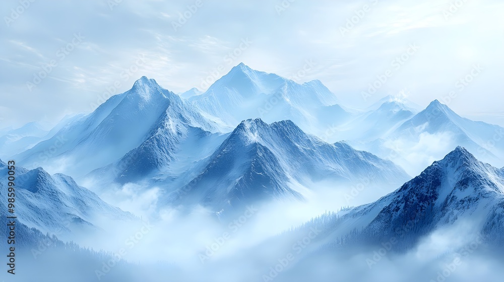 Majestic mountains with misty blue hues Majestic mountains with misty blue hues