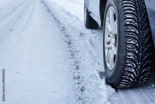 Wallpaper Mural Close-up of car tires on a snowy road with copy space. Torontodigital.ca