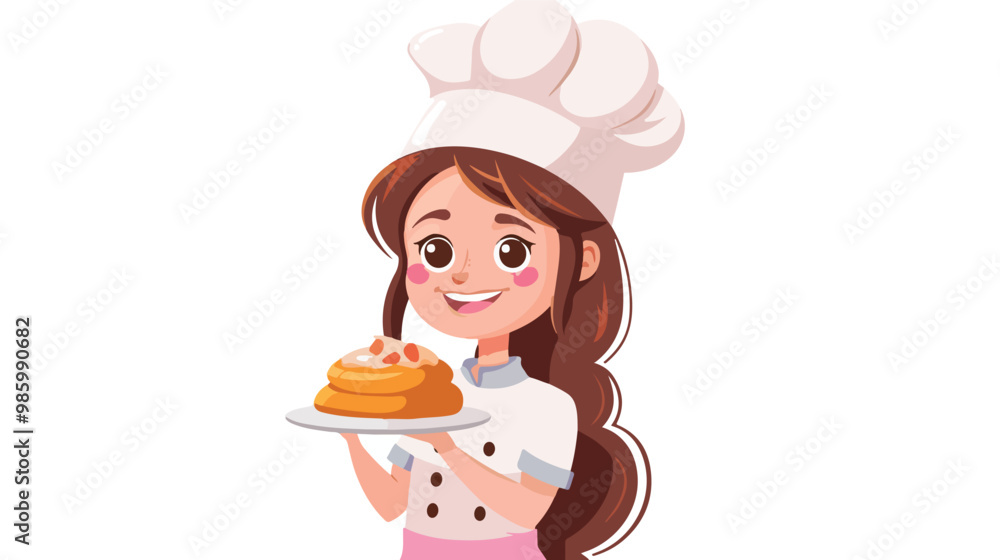 Smiling Female Chef in Kawaii Bakery Shop Smiling Female Chef in Kawaii Bakery Shop