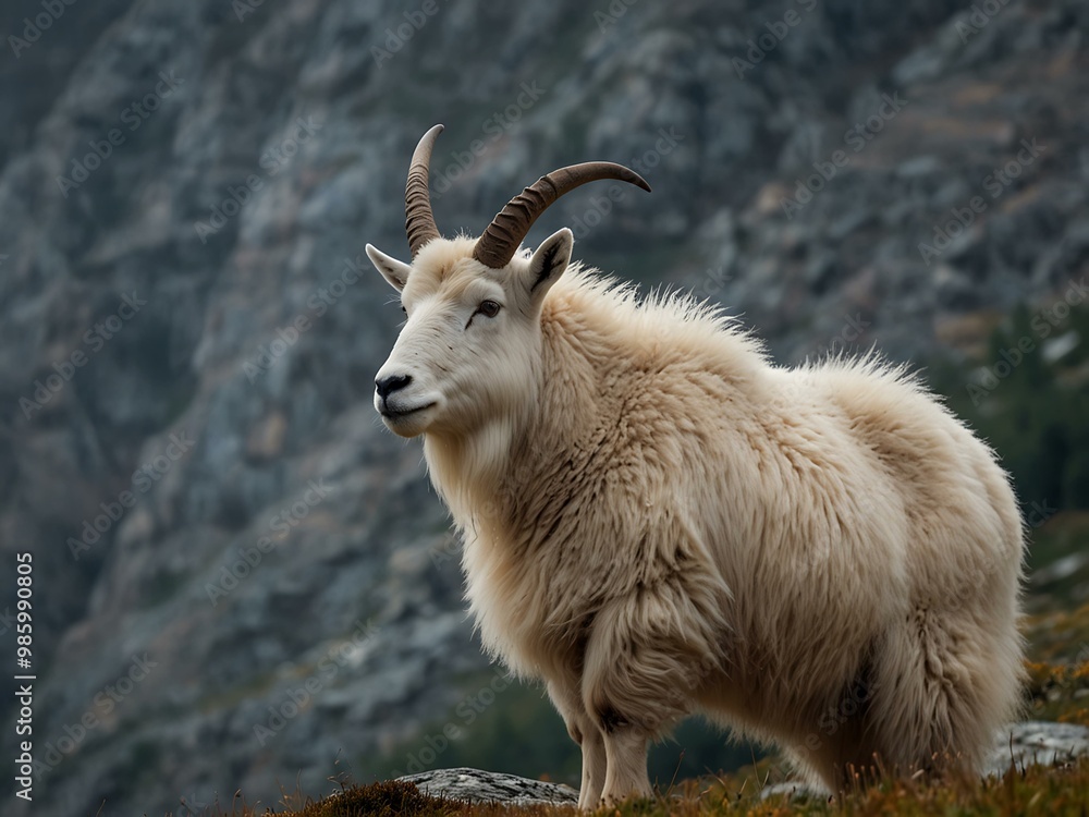 Majestic mountain goat in a rugged alpine landscape. Majestic mountain goat in a rugged alpine landscape.