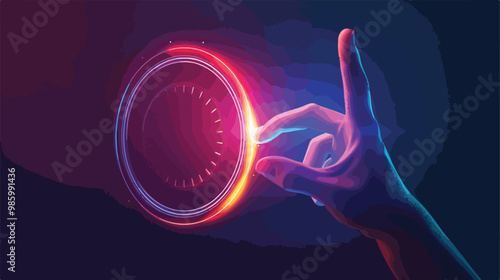 Glowing Pie Graph Finger Touch on Dark Background