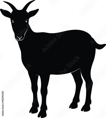 A domestic animal of Goat silhouette vector art illustration and black color graphics design on a white background. photo