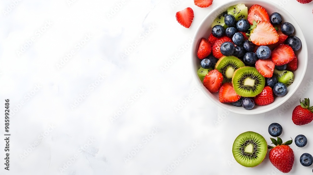 Healthy Fruit Bowl with Assorted Berries on Pastel Pink Background Healthy Fruit Bowl with Assorted Berries on Pastel Pink Background