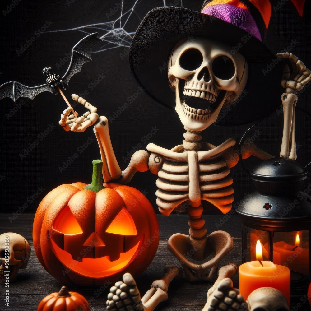 A funny Halloween toy on the black background A funny Halloween toy on the black background