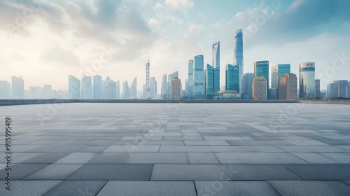 Shanghai's cityscape and empty square.