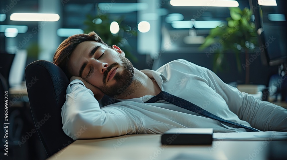 the employee sleeps in the office. Selective focus the employee sleeps in the office. Selective focus