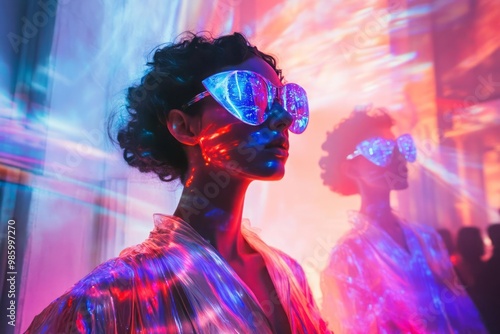 Holographic, surreal fashion show photo