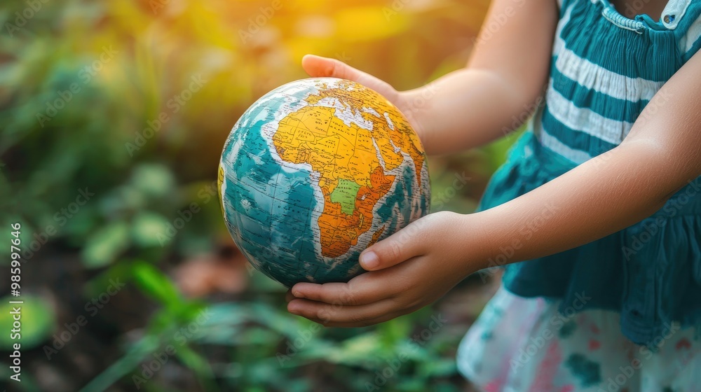 the child holds a globe in his hands. Selective focus the child holds a globe in his hands. Selective focus