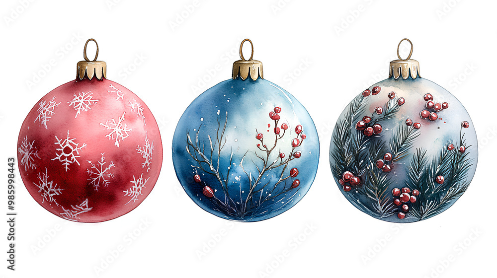 Boho Christmas bauble clipart, with intricate designs, watercolor illustration, pastel tones, isolated on white background Boho Christmas bauble clipart, with intricate designs, watercolor illustration, pastel tones, isolated on white background