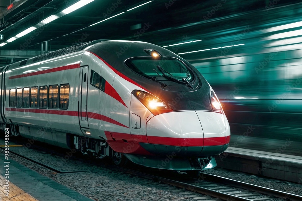 Fototapeta premium High-speed train with motion blur background. Modern high speed train with motion blur. Modern high speed train moving across with motion blur effect