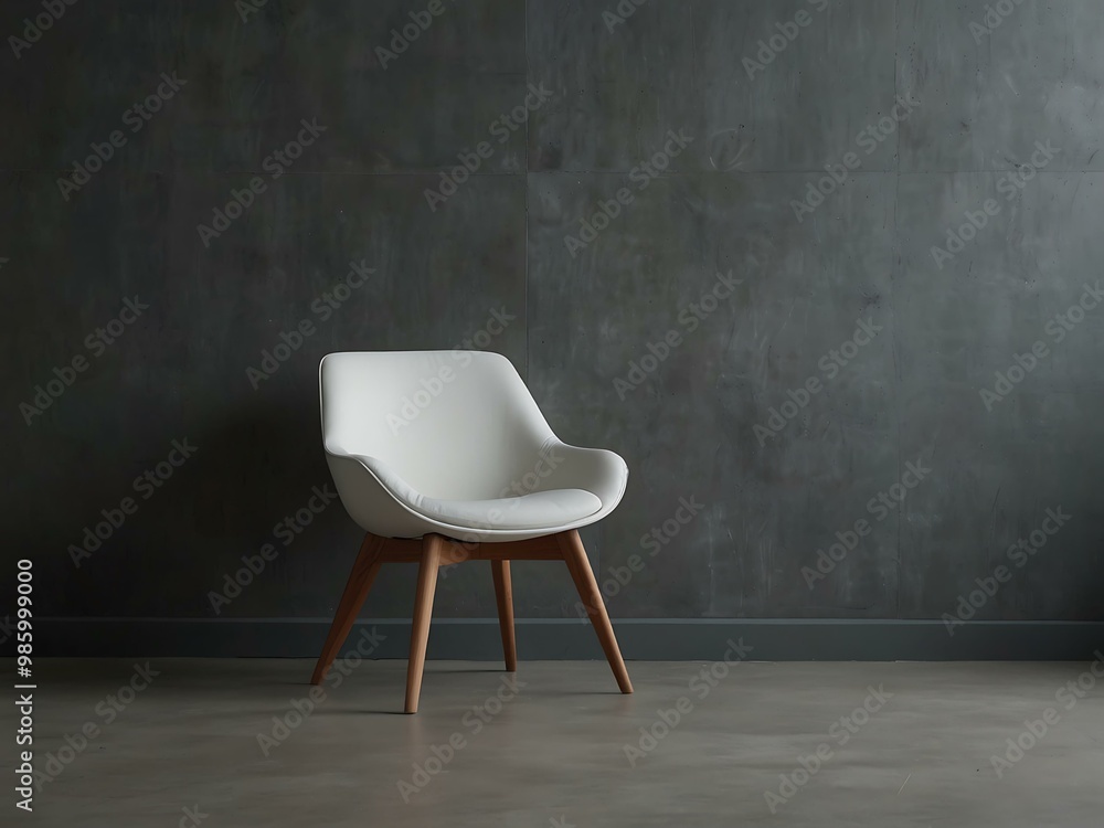 Minimalist white chair against a smooth gray wall. Minimalist white chair against a smooth gray wall.