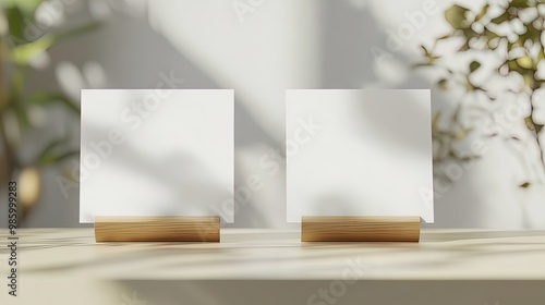 Wallpaper Mural Versatile Blank Signage Boards on Natural Wood Holders: Perfect for Custom Posters, Event Signage, or Sports Decor on a Light-Colored Surface with Soft Background Torontodigital.ca