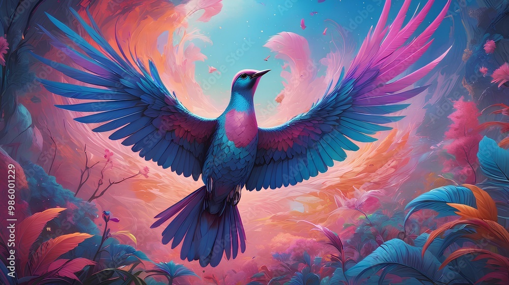 Fototapeta premium Colorful Wings, Soaring in a Dreamlike Realm