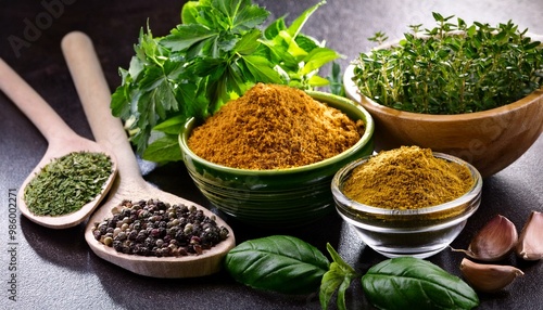 Fresh aromatic herbs and spices for cooking