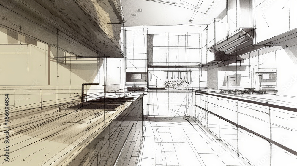 abstract sketch of a modern kitchen abstract sketch of a modern kitchen