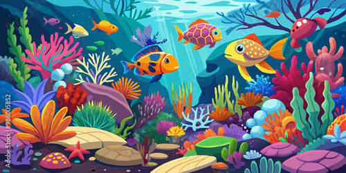 colorful underwater scene showcasing a thriving marine life