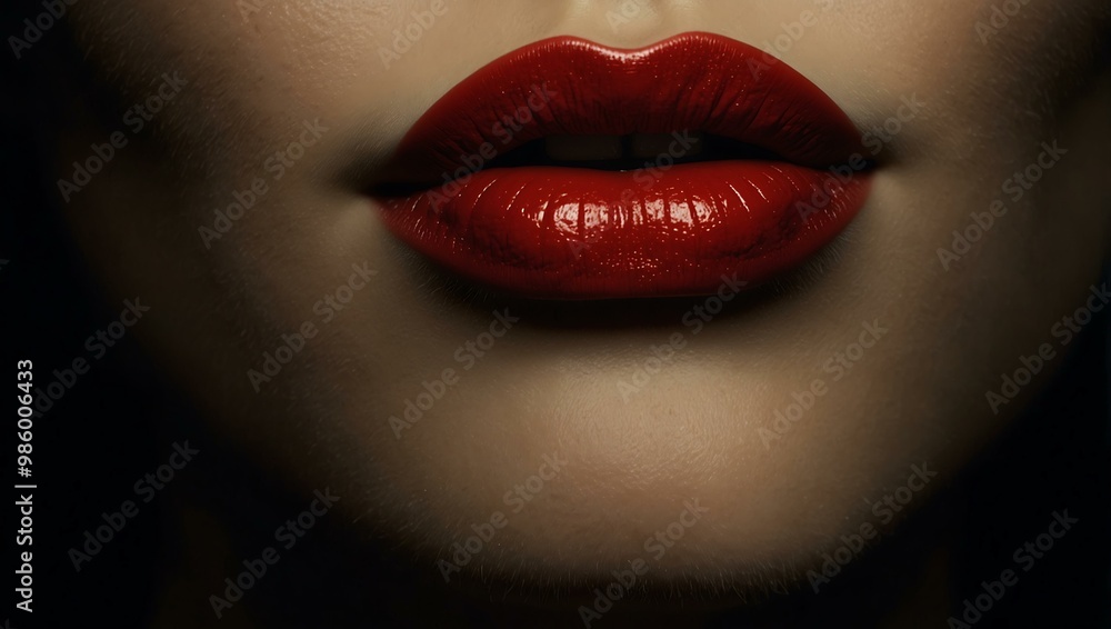 Mysterious woman in shadow, red lips contrasting the dark. Mysterious woman in shadow, red lips contrasting the dark.