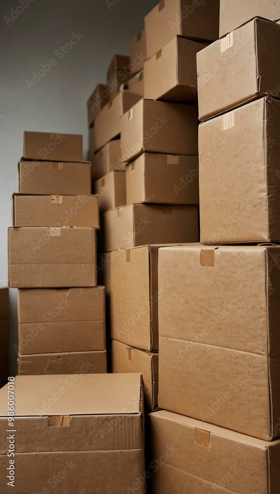 Neatly stacked cardboard boxes on a pure white background. Neatly stacked cardboard boxes on a pure white background.