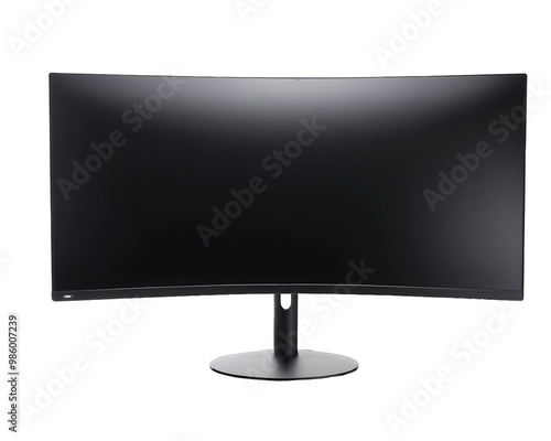 Ultra-wide curved monitor screen, isolated, transparent background, no background. PNG.