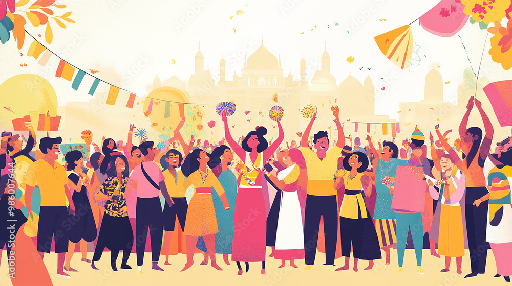 People from different cultural backgrounds are celebrating a festival together, showcasing the beauty of multiculturalism People from different cultural backgrounds are celebrating a festival together, showcasing the beauty of multiculturalism