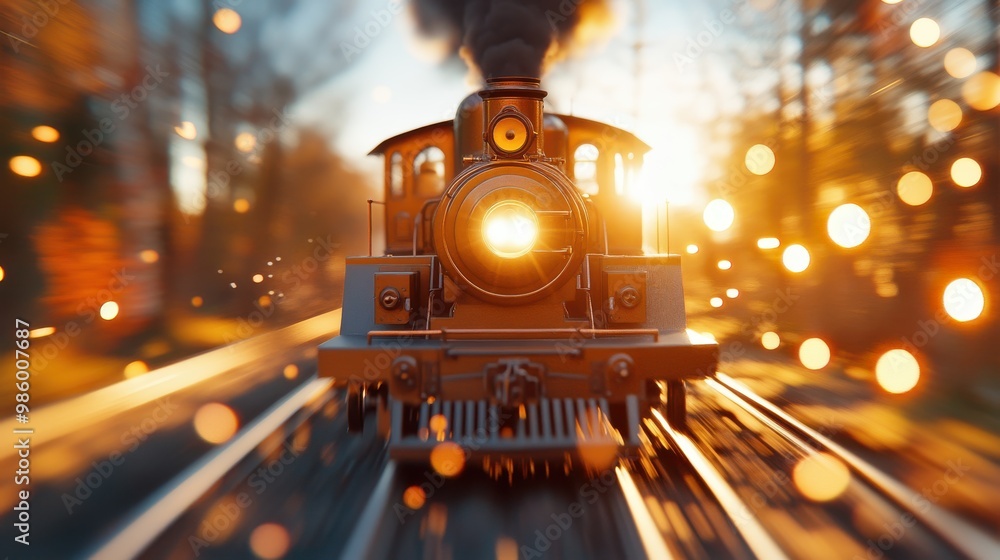 Front Of Train The front view of an old steam engine train barreling down the track ...