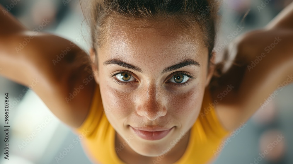 A young woman stretches in a gym, embodying focus and determination, her fitness routine enhanced by sleek, modern surroundings, encouraging strength and perseverance. A young woman stretches in a gym, embodying focus and determination, her fitness routine enhanced by sleek, modern surroundings, encouraging strength and perseverance.
