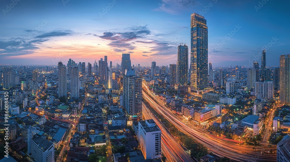 Obraz premium skyscrapers metropolis night illumination city