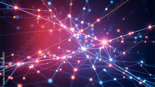 Abstract technology network with glowing nodes and lines. Modern and sophisticated background for banners, posters and social media. Vector illustration
