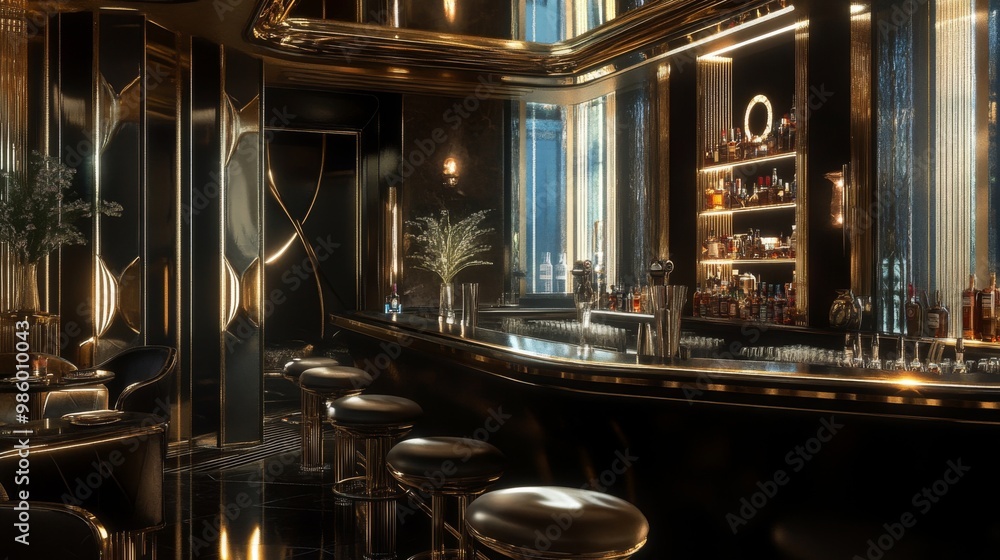 Luxurious Bar Interior with Gold Accents and a Black and Gold Color Palette Luxurious Bar Interior with Gold Accents and a Black and Gold Color Palette