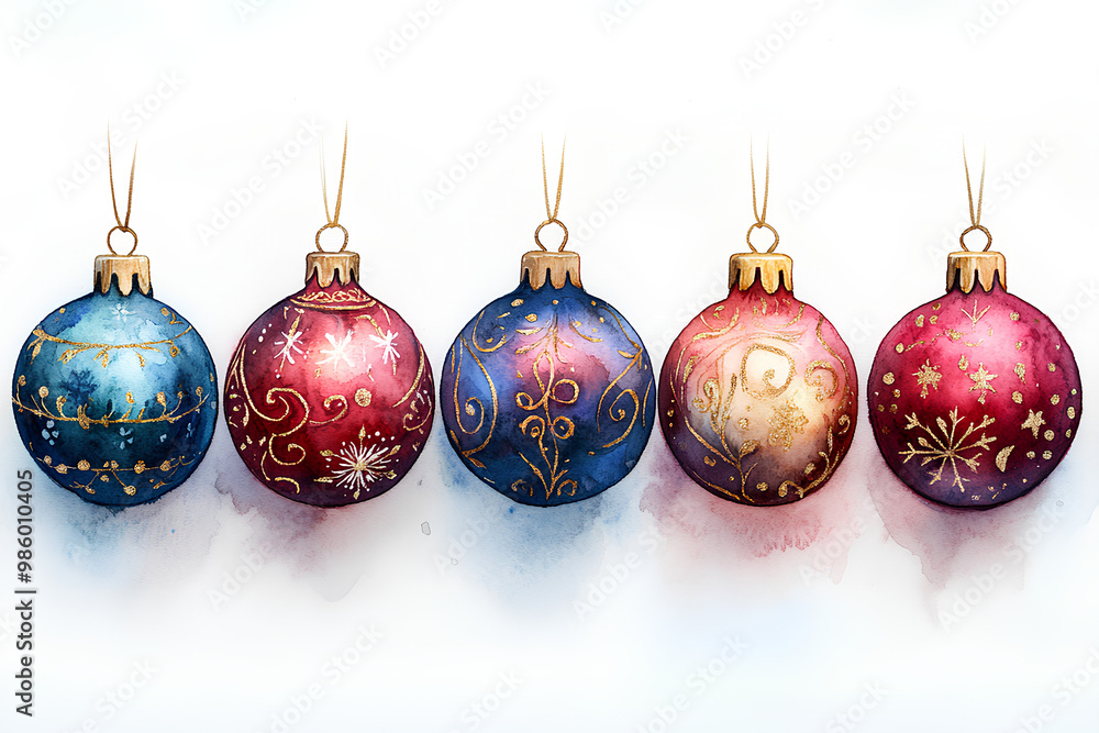 Boho Christmas ornament set clipart, with mandala designs, watercolor illustration, pastel colors, isolated on white background Boho Christmas ornament set clipart, with mandala designs, watercolor illustration, pastel colors, isolated on white background