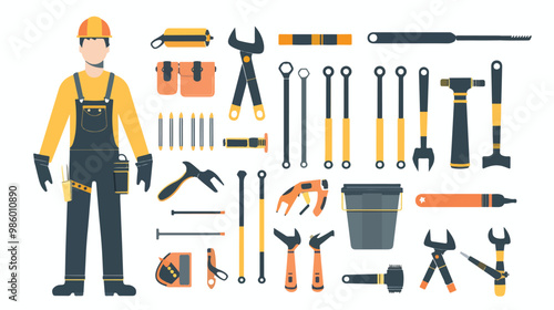 Professional Construction Worker with Tools Vector Illustration