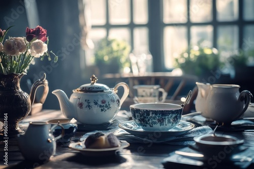 Retro tea party, vintage elements