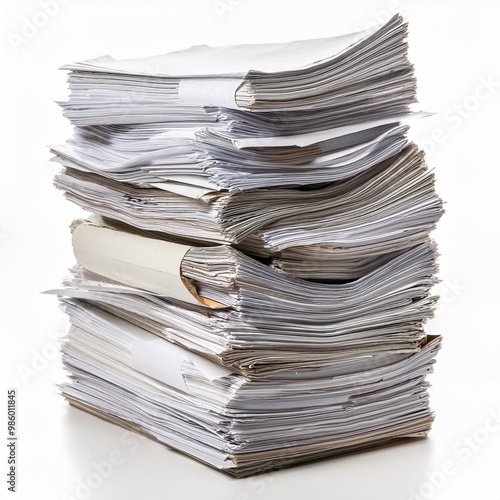 pile of documents on white background