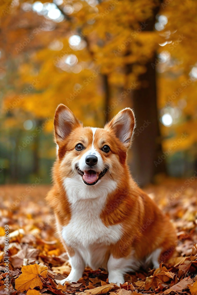 Welsh corgi dog in the autumn park. Portrait of a dog. Welsh corgi dog in the autumn park. Portrait of a dog.