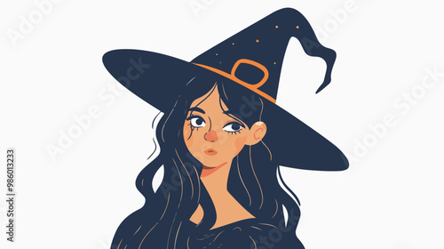 Cute Girl in Witch Hat Halloween Illustration Vector