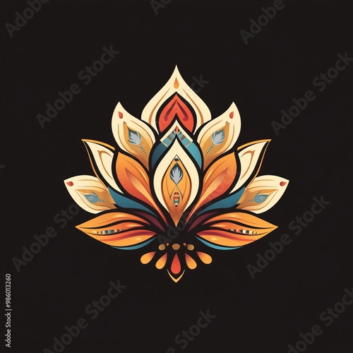 Vibrant Floral Mandala on Black Background