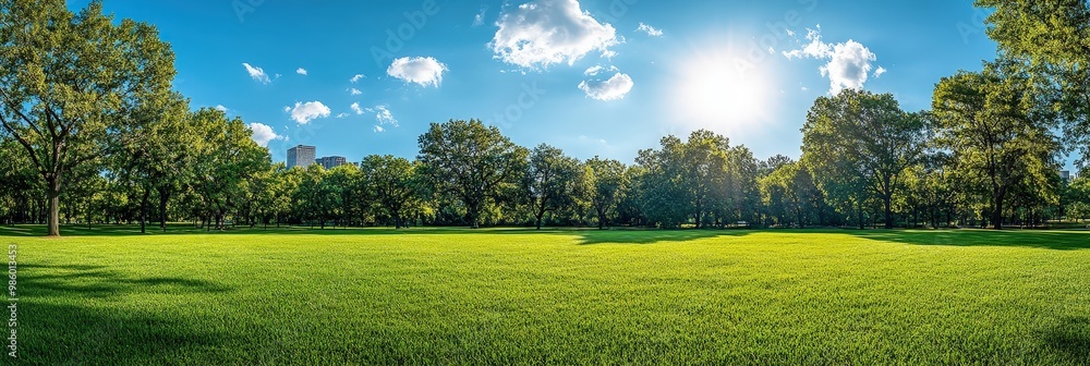 Fototapeta premium Serene Green Lawn in Bright Park Setting