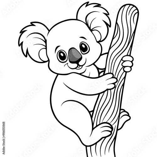 Playful Koala Clinging to a Tree Cute, Rounded Line Art Vector