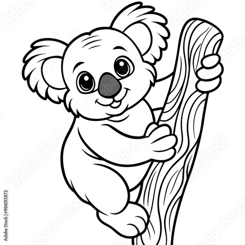 Playful Koala Clinging to a Tree Cute, Rounded Line Art Vector