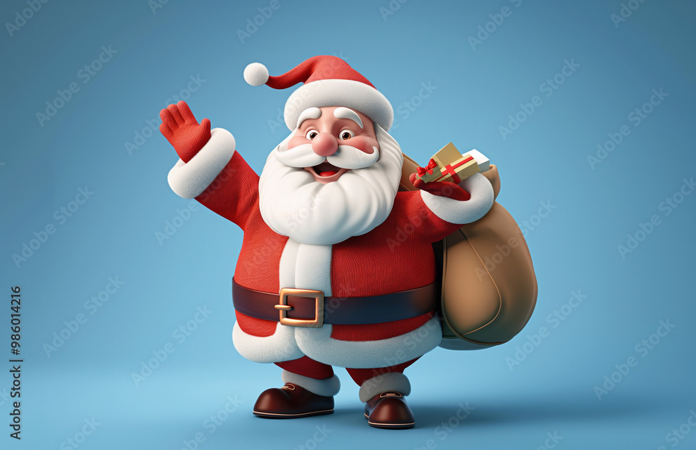 Santa Claus with a sack of gifts on a blue background Santa Claus with a sack of gifts on a blue background