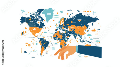 Global Economics Concept: Male Hand Touching World